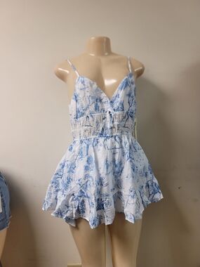 Blue Toile Print Women's Skort Romper
